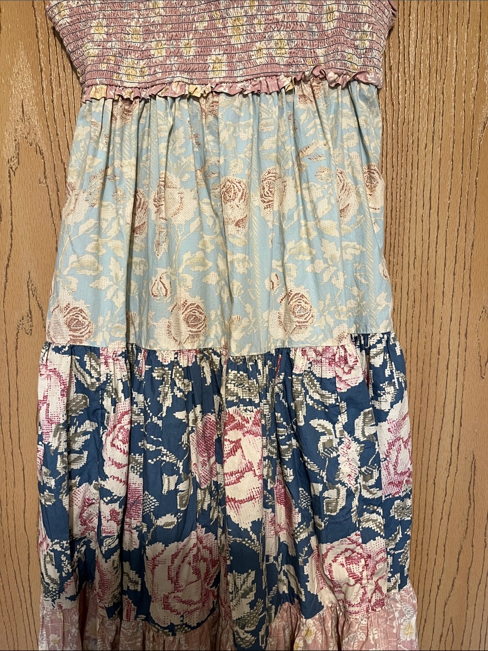 Free People Floral Tiered Maxi Dress with Navy Ribbon Straps - Picture 3 of 5